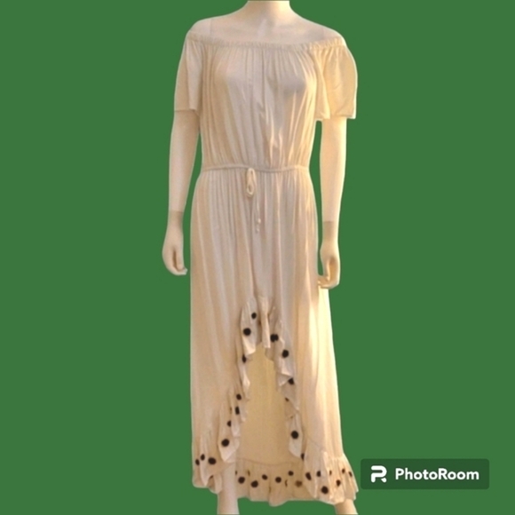 J FOR JUSTIFY White Off Shoulder Embroidered Hi-Lo Walk Through Peasant Dress - Picture 1 of 11